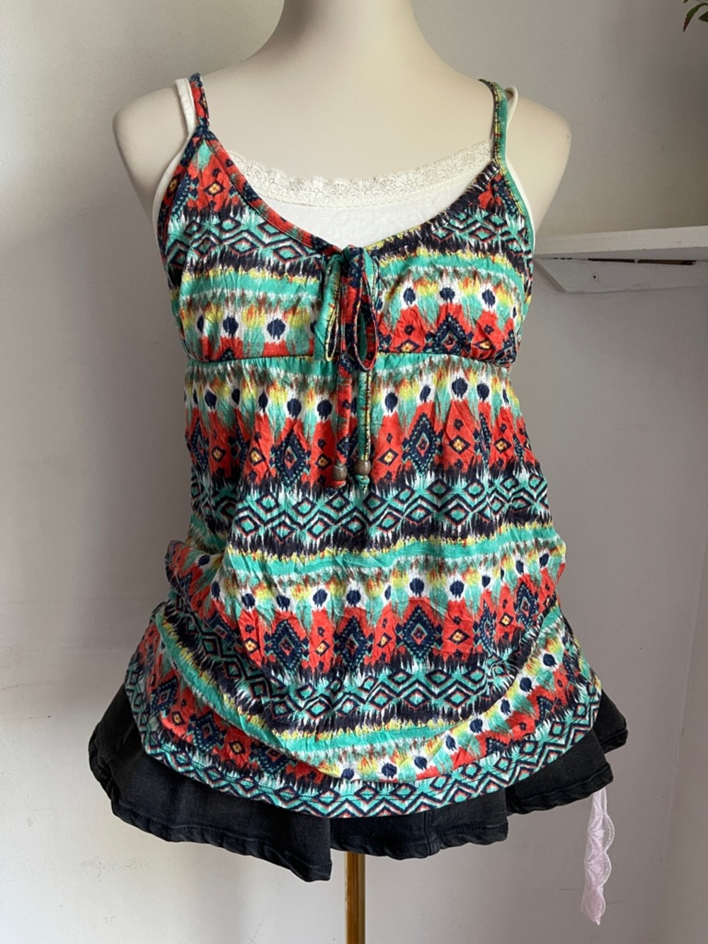 One Step Ahead Teal, Coral & Navy Tribal Print Dress